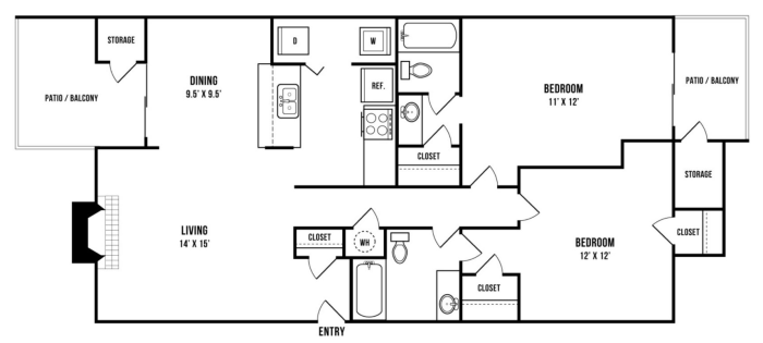 floor plan image of the two bedroom apartment at The Maxwell